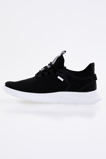 Black - White Laced Detailed High Sole Men's Sports Shoes - 89100