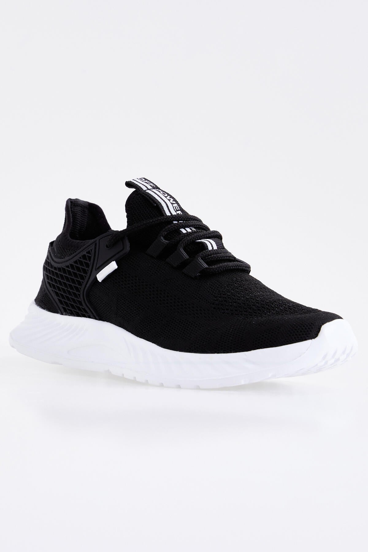 Black - White Laced Detailed High Sole Men's Sports Shoes - 89100