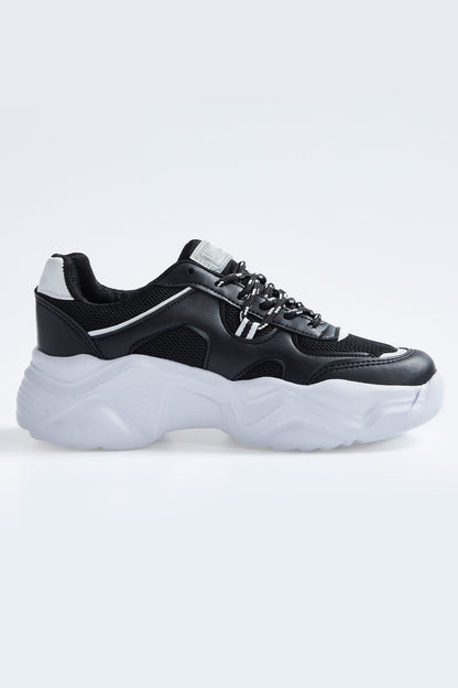 Black - White Laced High Sole File Detailed Women's Sports Shoes - 89201
