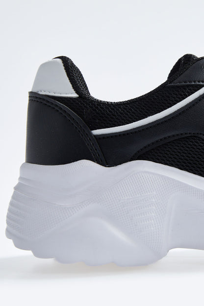 Black - White Laced High Sole File Detailed Women's Sports Shoes - 89201