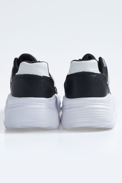 Black - White Laced High Sole File Detailed Women's Sports Shoes - 89201