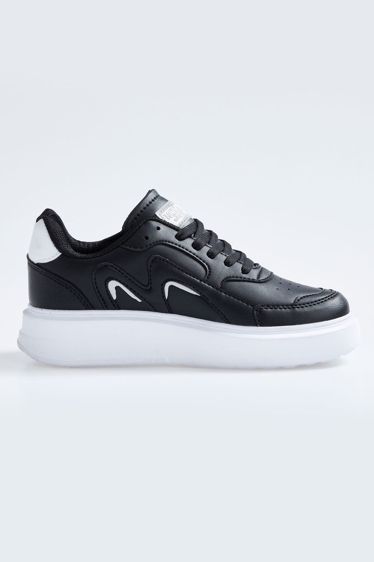 Black - White Laced High Sole PU Leather Women's Sports Shoes - 89200
