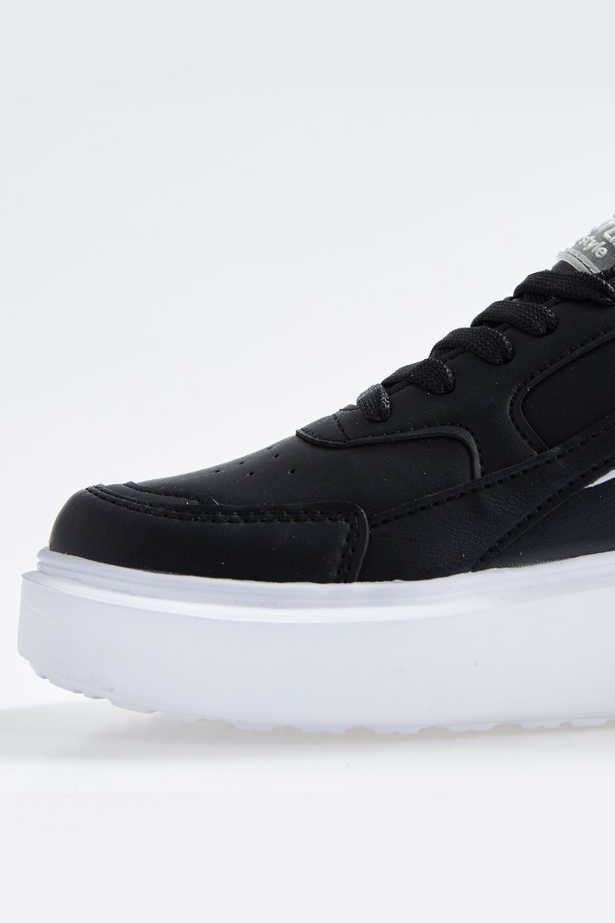 Black - White Laced High Sole PU Leather Women's Sports Shoes - 89200