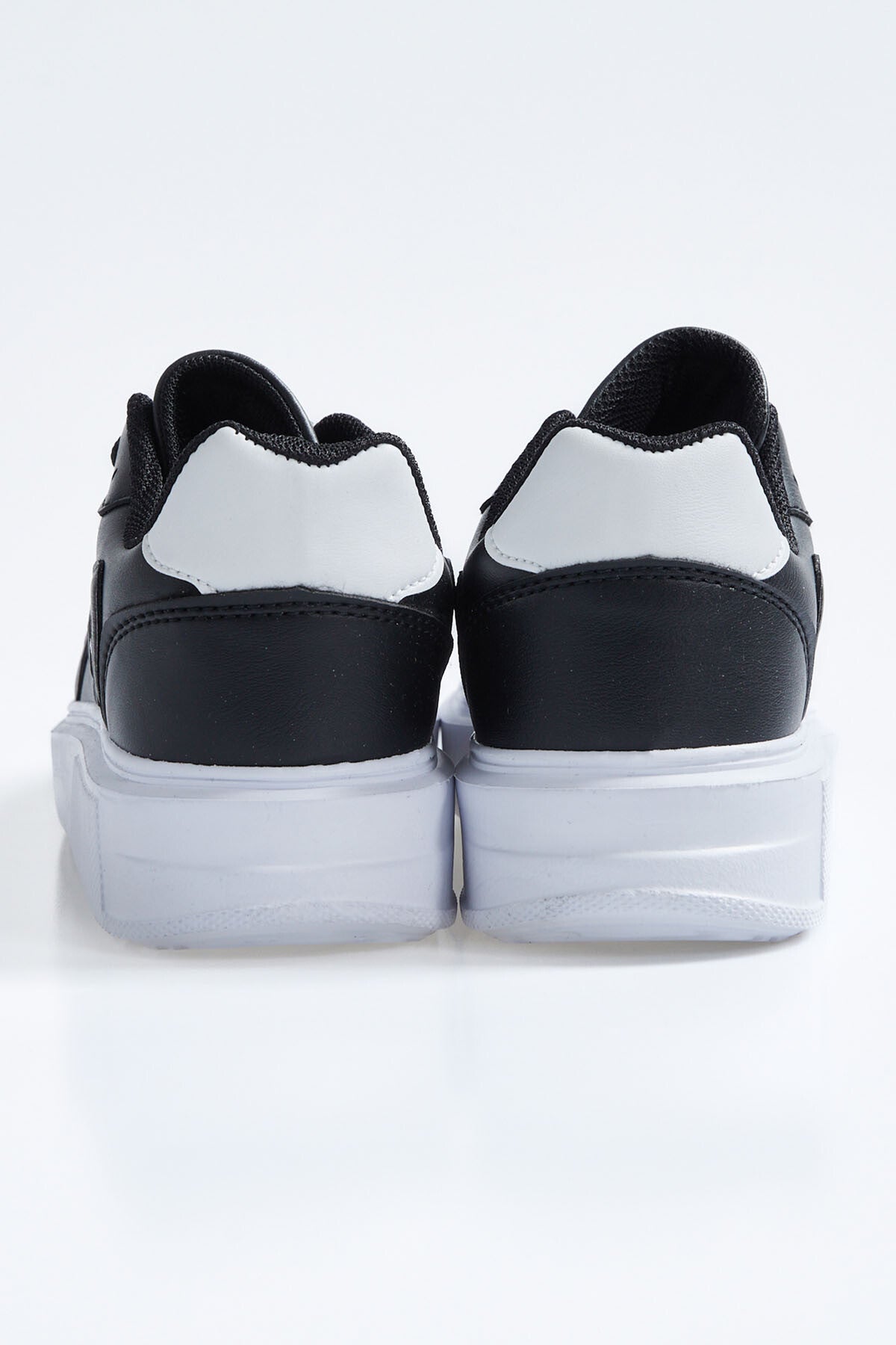 Black - White Laced High Sole PU Leather Women's Sports Shoes - 89200