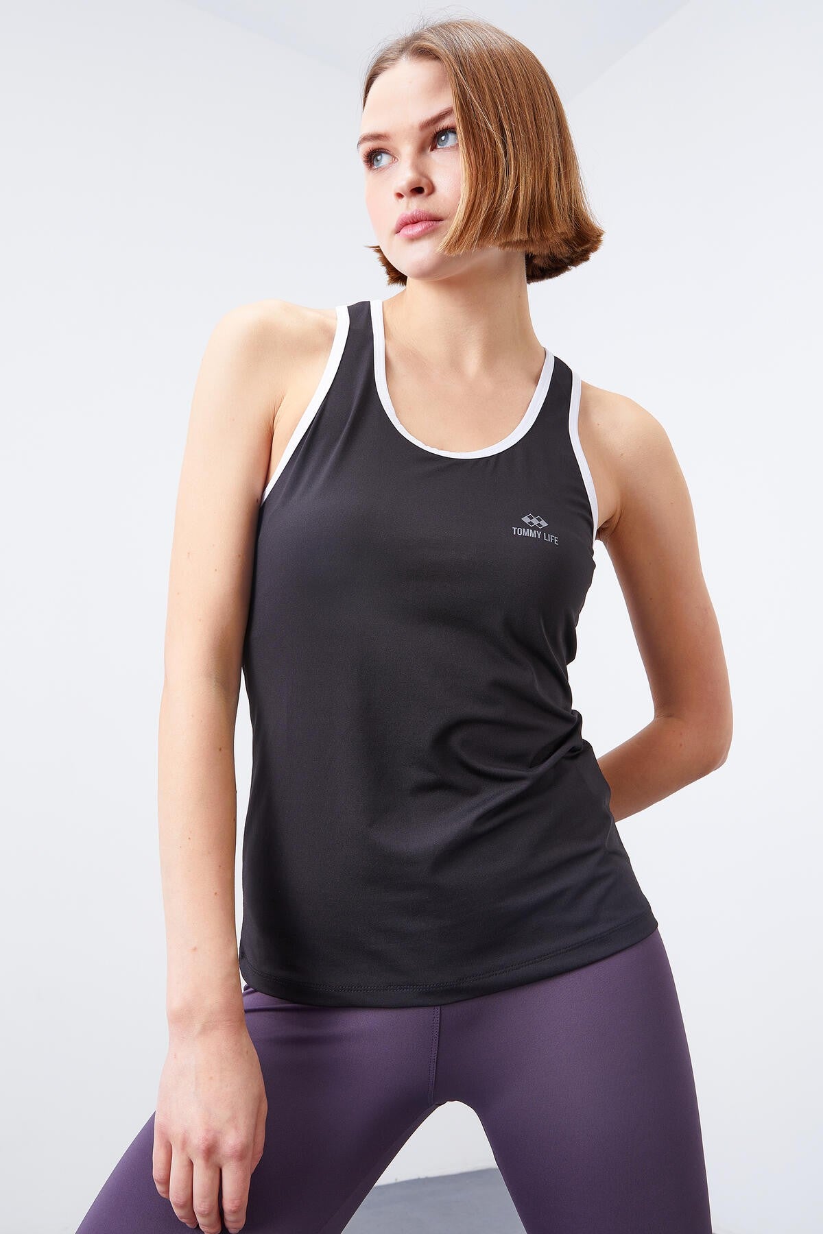 Black and White Cross Strap Sleeveless Standard Fit Women's Sports Singlet - 97094