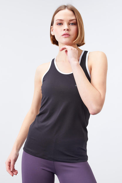 Black and White Cross Strap Sleeveless Standard Fit Women's Sports Singlet - 97094