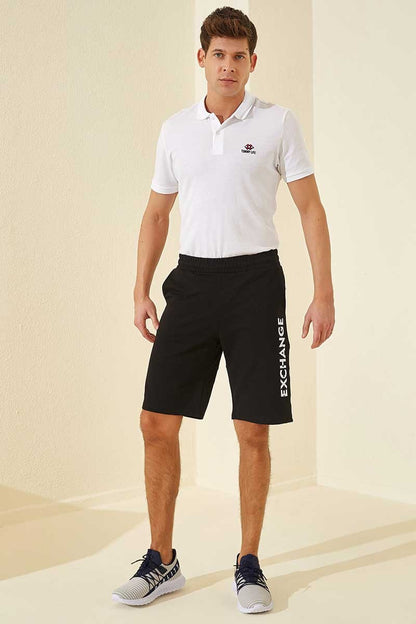 Black - White Print Standard Fit Men's Shorts - 81142