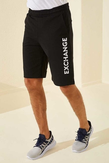 Black - White Print Standard Fit Men's Shorts - 81142