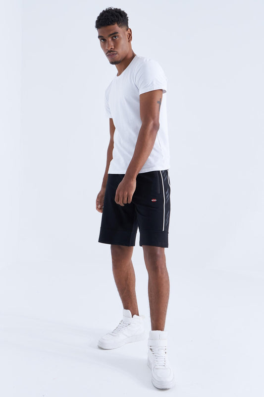 Black - White Side Striped Standard Fit Men's Shorts - 81148