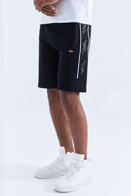 Black - White Side Striped Standard Fit Men's Shorts - 81148