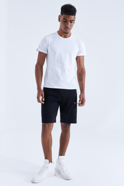 Black - White Side Striped Standard Fit Men's Shorts - 81148