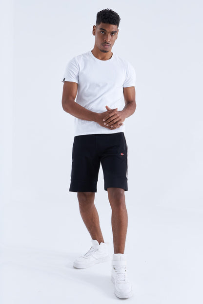 Black - White Side Striped Standard Fit Men's Shorts - 81148