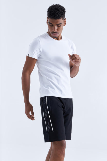 Black - White Side Striped Standard Fit Men's Shorts - 81148