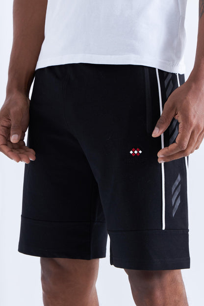 Black - White Side Striped Standard Fit Men's Shorts - 81148