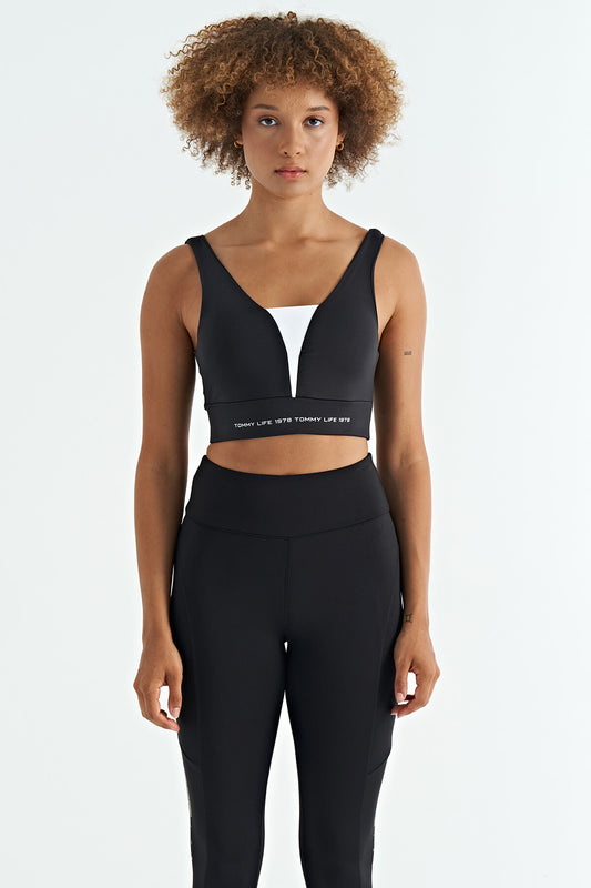 Black - White Print Color Block Slim Fit Scuba Fabric Women's Bustier - 97271