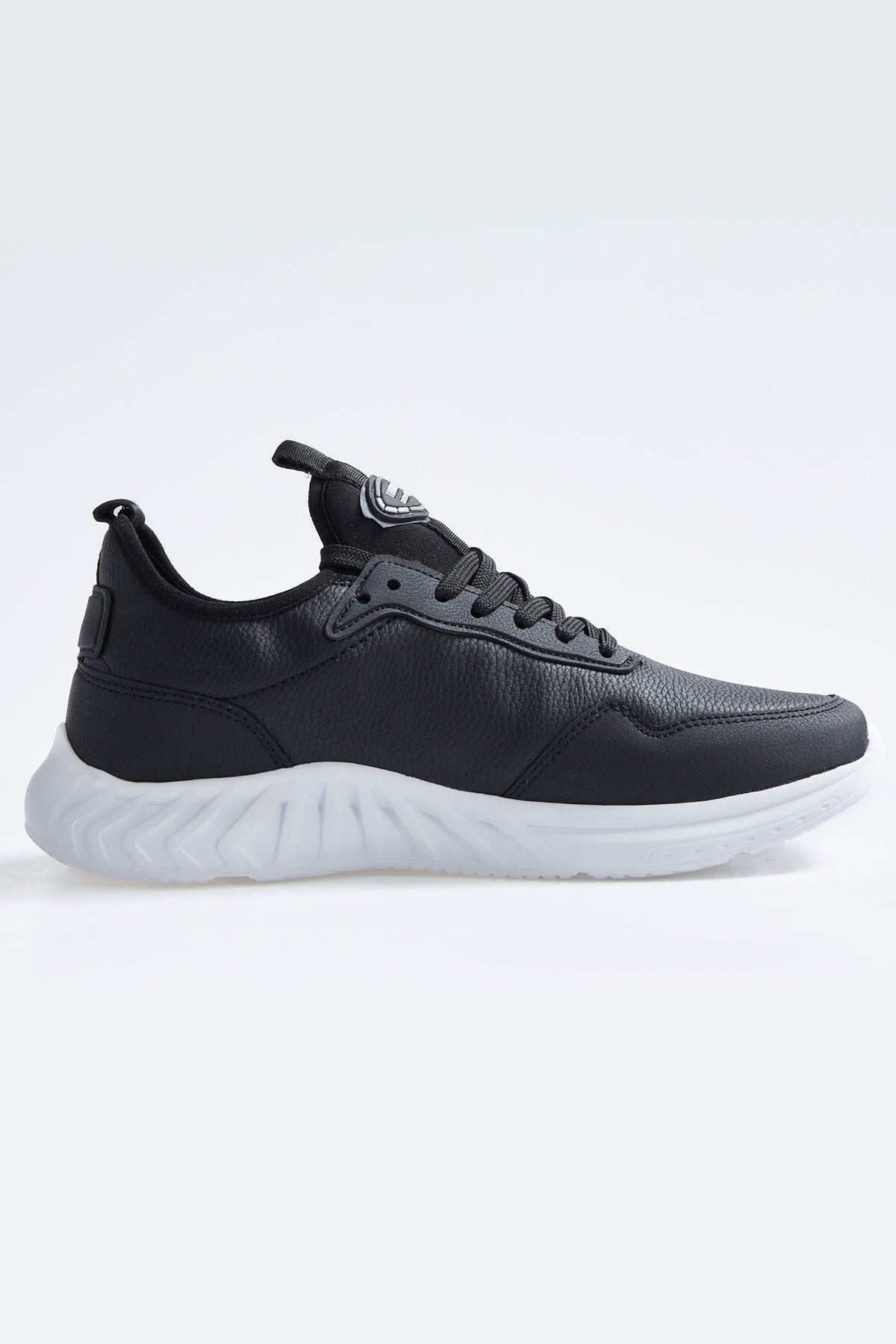 Black - White High Sole Laced PU Leather Men's Sports Shoes - 89115