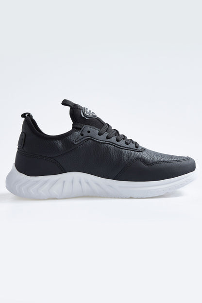 Black - White High Sole Laced PU Leather Men's Sports Shoes - 89115