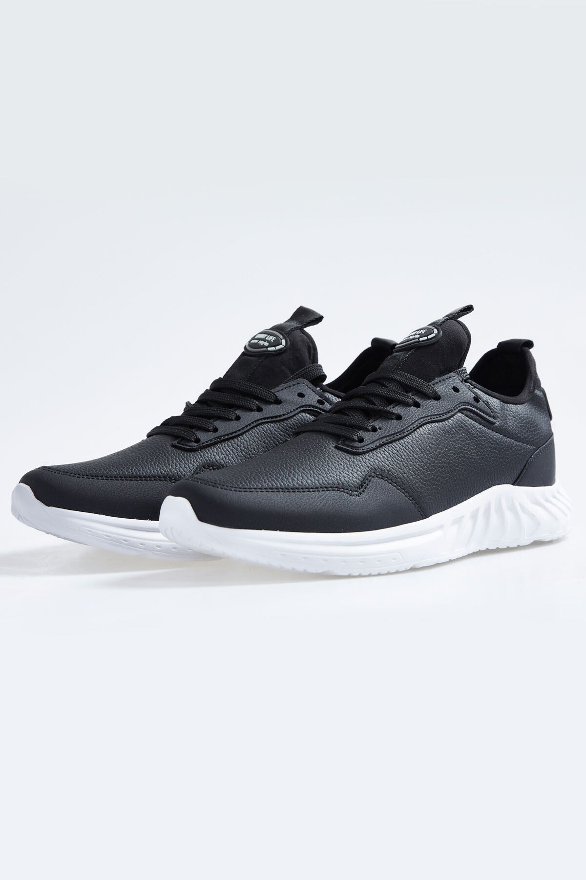 Black - White High Sole Laced PU Leather Men's Sports Shoes - 89115