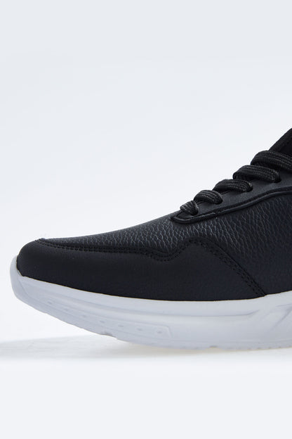 Black - White High Sole Laced PU Leather Men's Sports Shoes - 89115