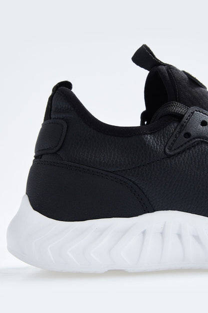 Black - White High Sole Laced PU Leather Men's Sports Shoes - 89115