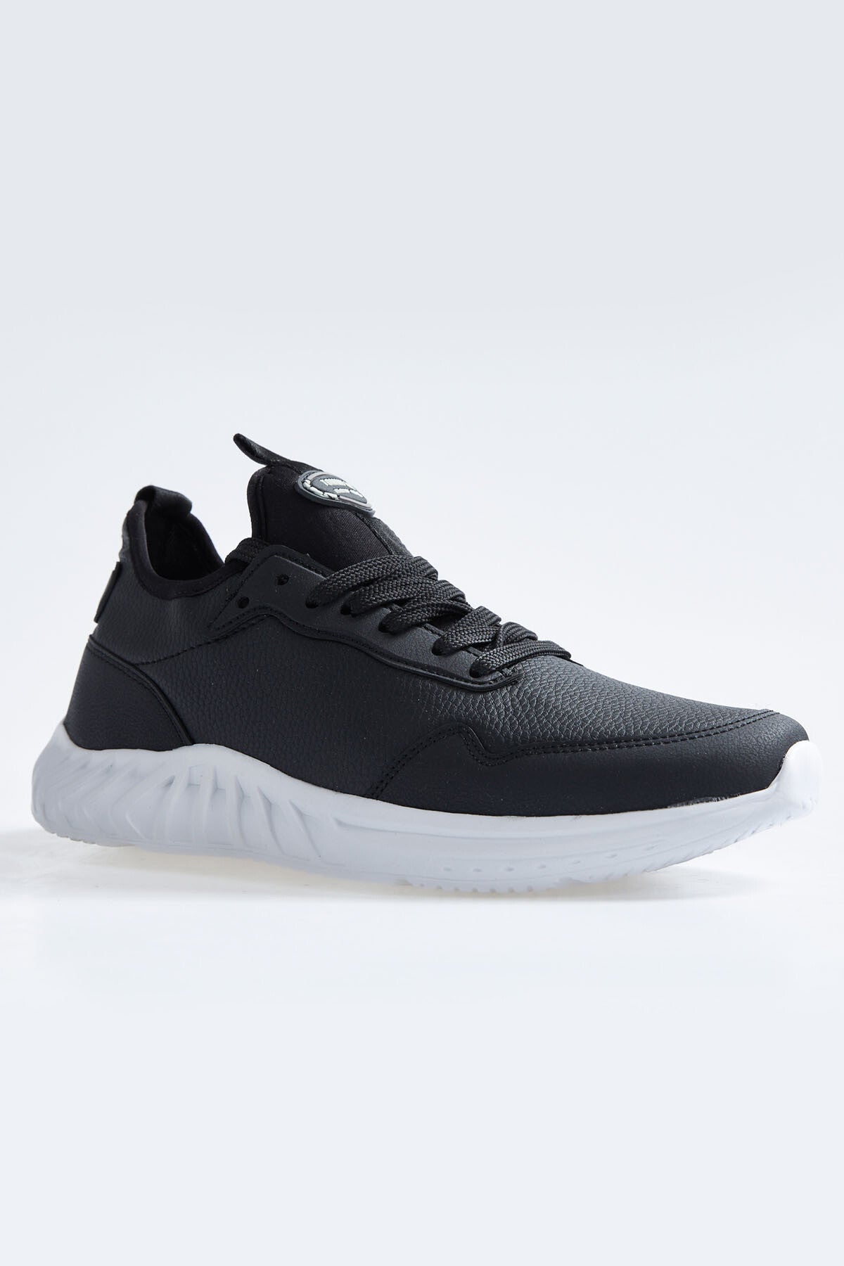 Black - White High Sole Laced PU Leather Men's Sports Shoes - 89115