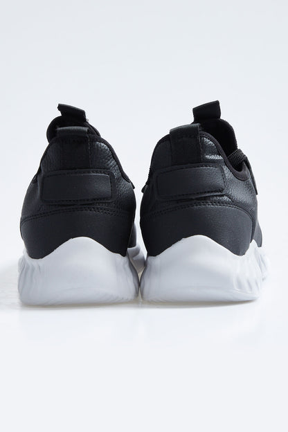 Black - White High Sole Laced PU Leather Men's Sports Shoes - 89115