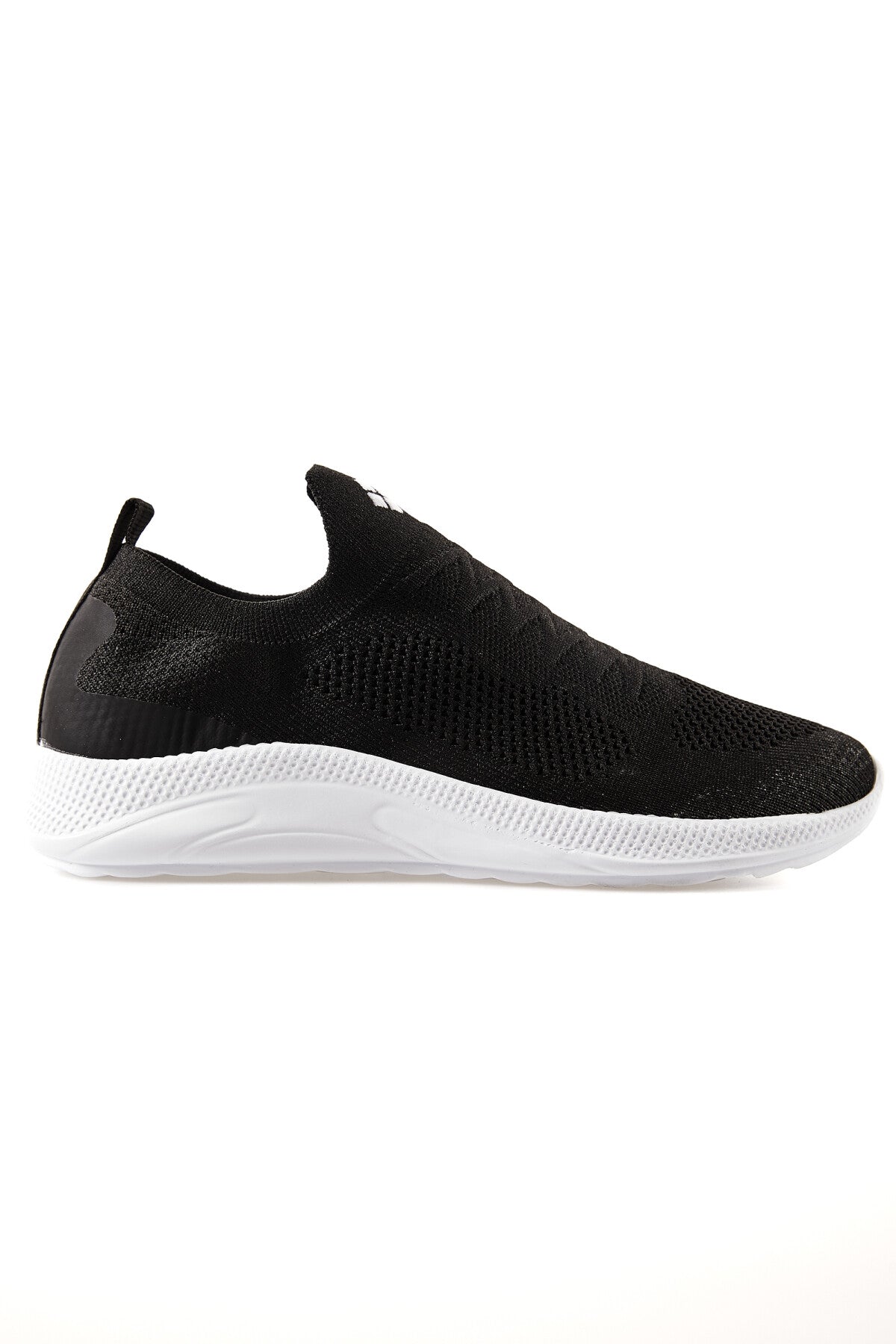 Black - White High Sole Ribbed Laceless Light Flexible Men's Sports Shoes - 89120