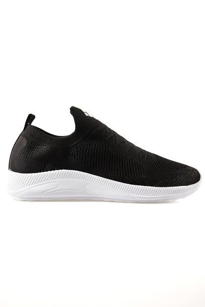 Black - White High Sole Ribbed Laceless Light Flexible Men's Sports Shoes - 89120