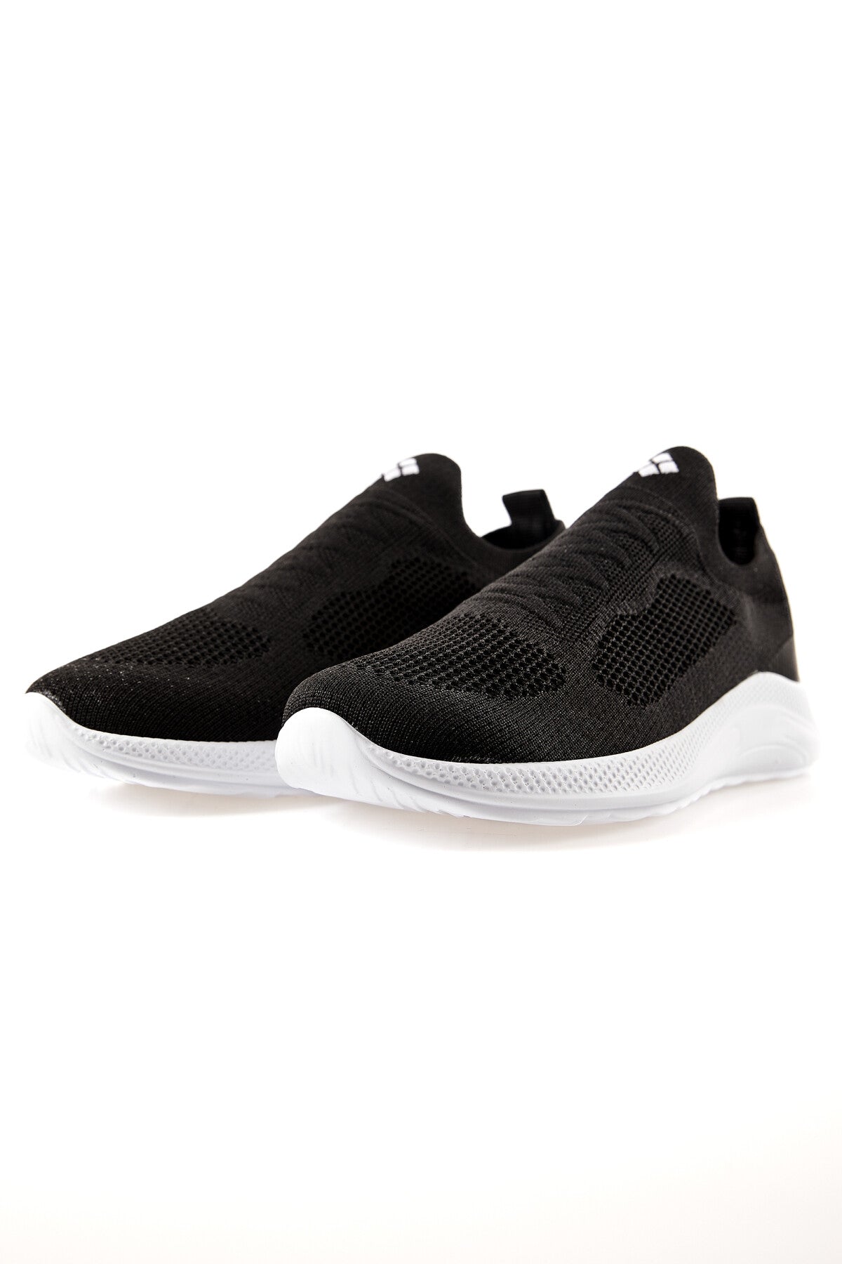 Black - White High Sole Ribbed Laceless Light Flexible Men's Sports Shoes - 89120