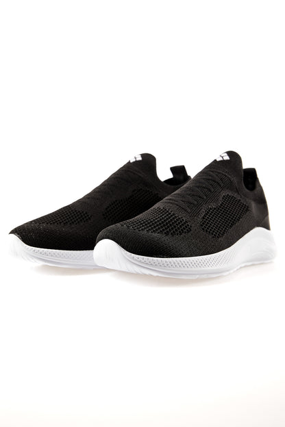 Black - White High Sole Ribbed Laceless Light Flexible Men's Sports Shoes - 89120