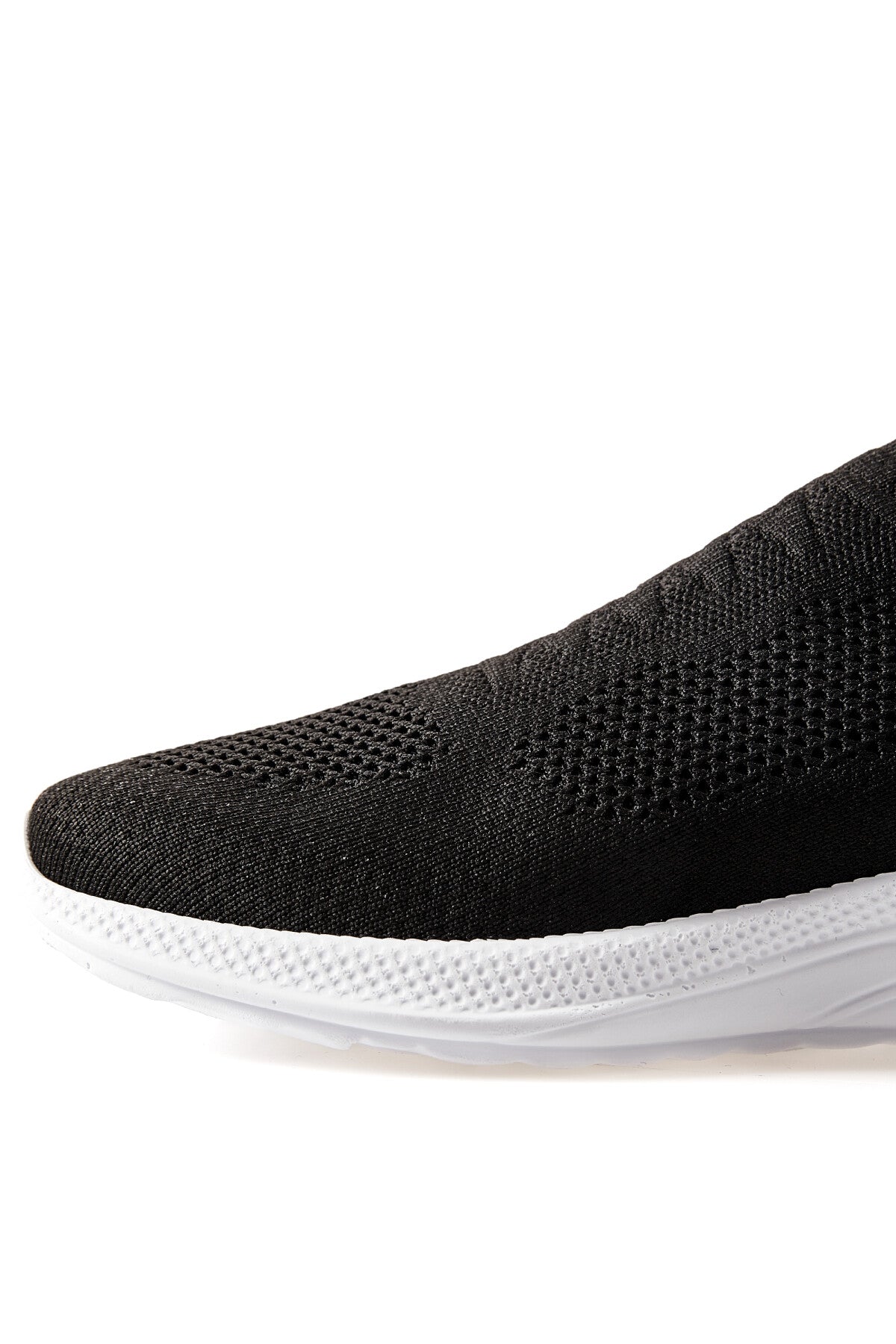 Black - White High Sole Ribbed Laceless Light Flexible Men's Sports Shoes - 89120