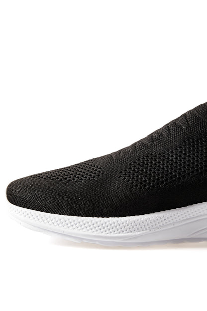 Black - White High Sole Ribbed Laceless Light Flexible Men's Sports Shoes - 89120