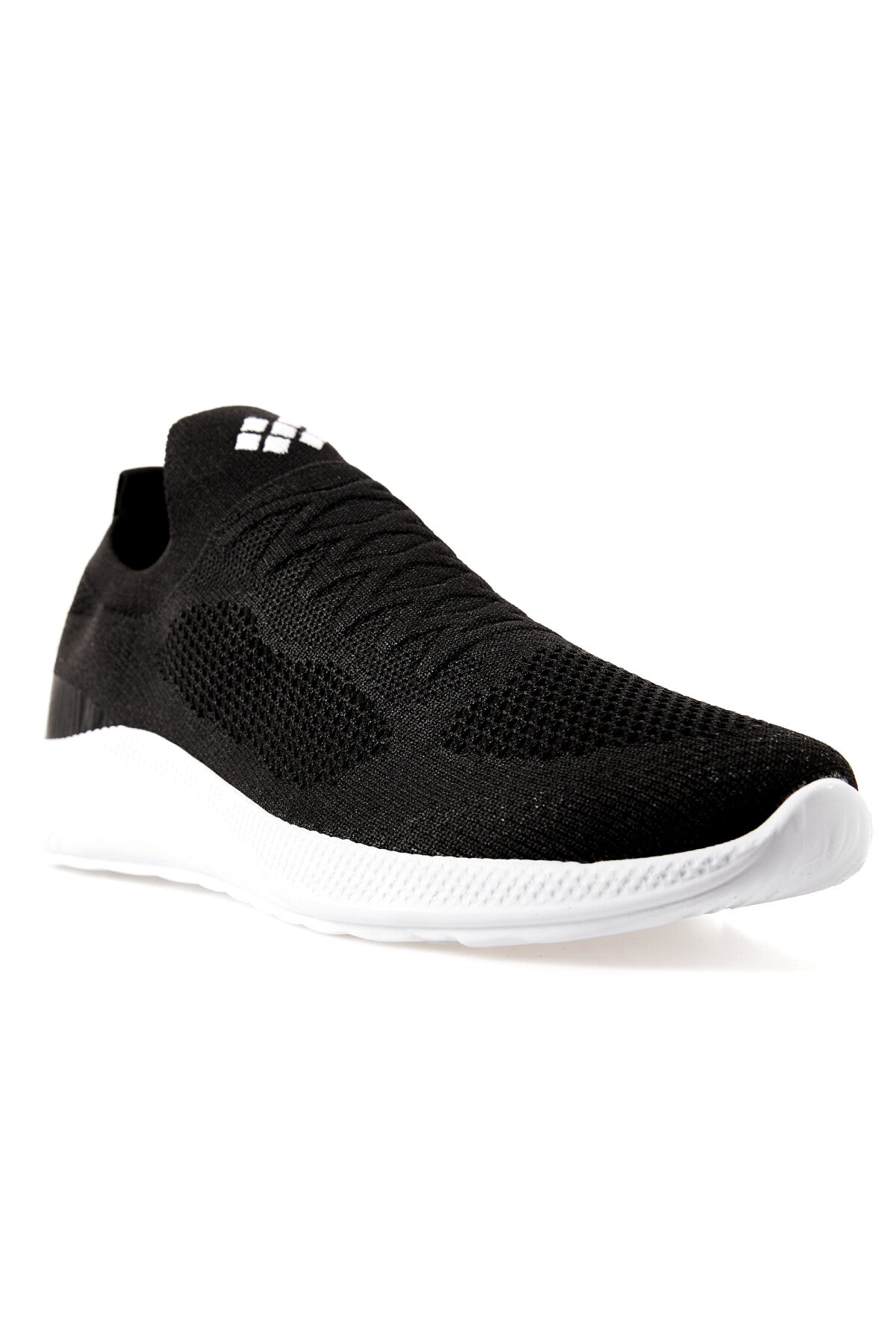 Black - White High Sole Ribbed Laceless Light Flexible Men's Sports Shoes - 89120