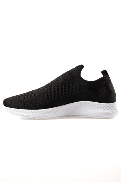 Black - White High Sole Ribbed Laceless Light Flexible Men's Sports Shoes - 89120