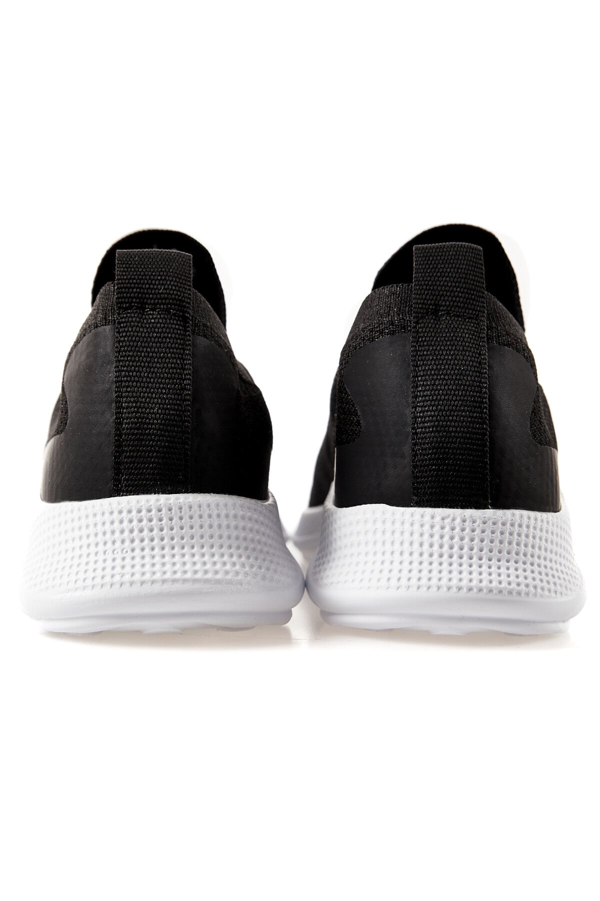 Black - White High Sole Ribbed Laceless Light Flexible Men's Sports Shoes - 89120