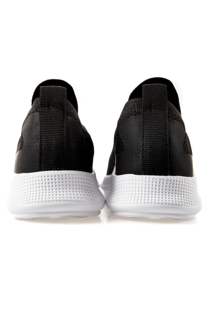 Black - White High Sole Ribbed Laceless Light Flexible Men's Sports Shoes - 89120
