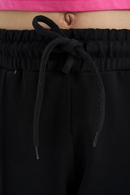 Black Biye Detailed Laced Front Panel Wide-Legged Girls' Tracksuit Bottom - 75124