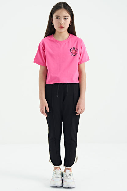 Black Biye Detailed Laced Front Panel Wide-Legged Girls' Tracksuit Bottom - 75124