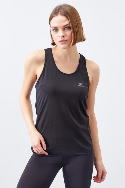 Black Cross Strap Sleeveless Standard Fit Women's Sports Singlet - 97094
