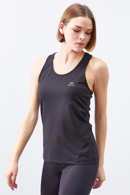 Black Cross Strap Sleeveless Standard Fit Women's Sports Singlet - 97094