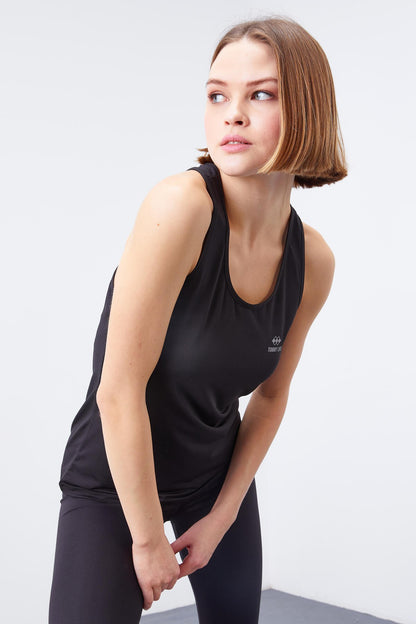 Black Cross Strap Sleeveless Standard Fit Women's Sports Singlet - 97094