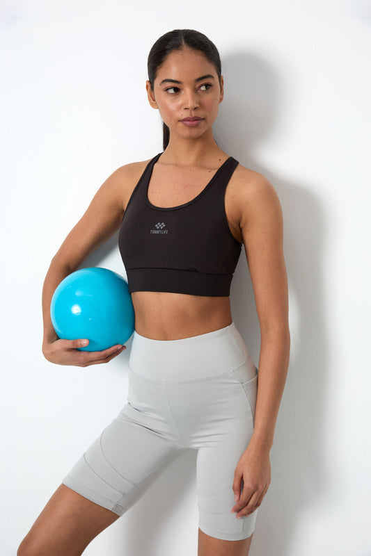 Black Cross Back Detailed Slim Fit U Collar Padded Women's Sports Bra - 97121