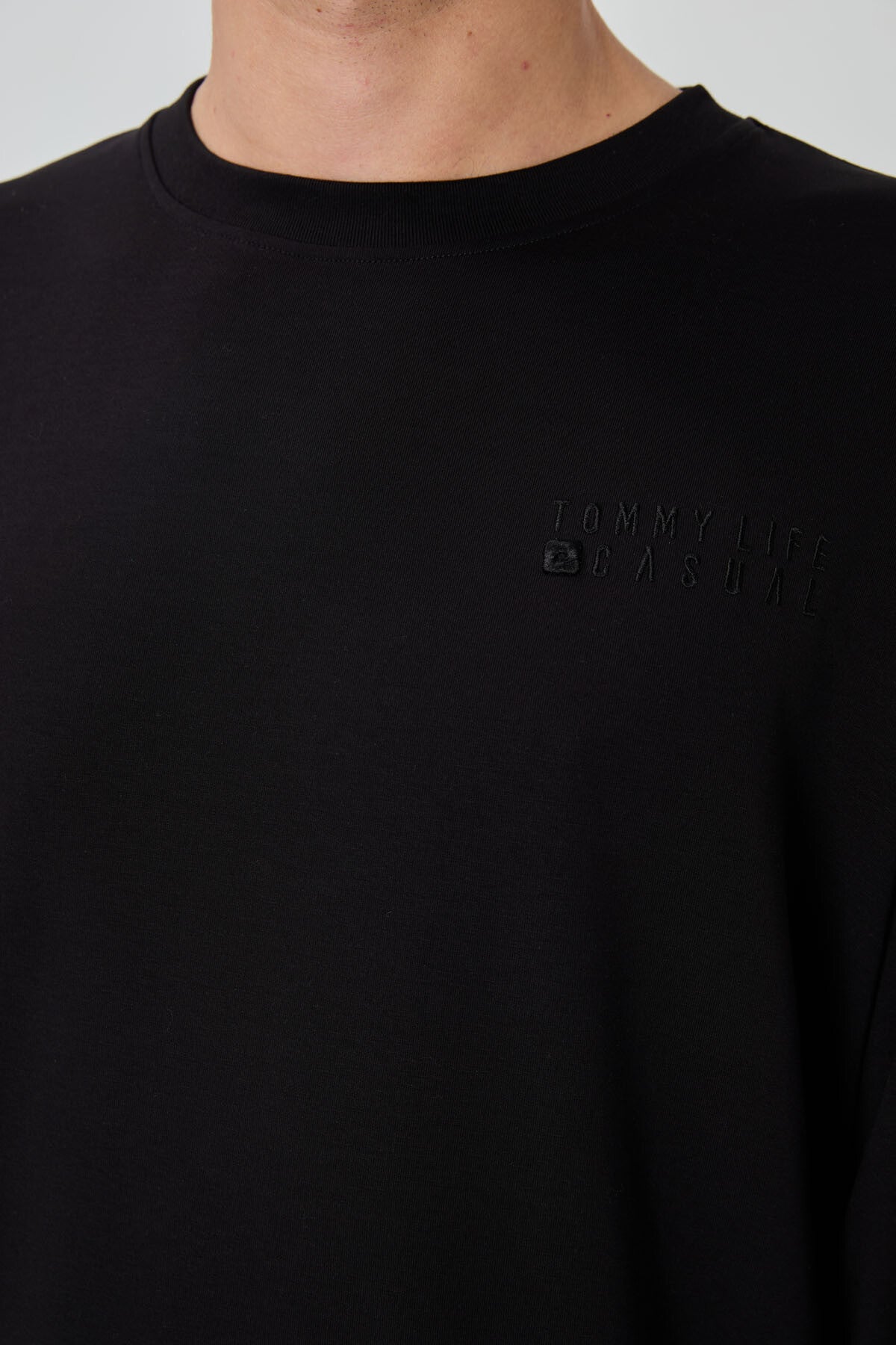 Black Casual O Neck Elastic Cuffed Cotton Men's Oversize Tracksuit Set - 85120