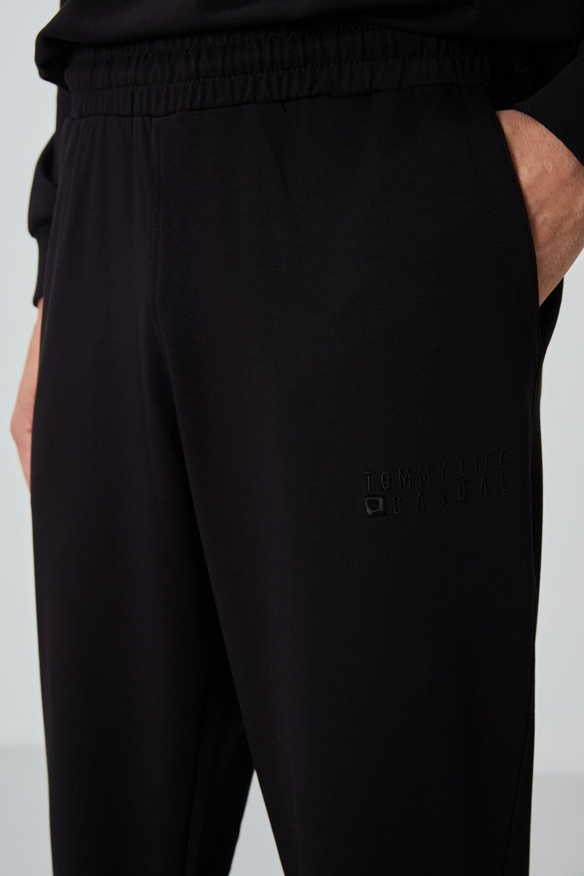 Black Casual O Neck Elastic Cuffed Cotton Men's Oversize Tracksuit Set - 85120