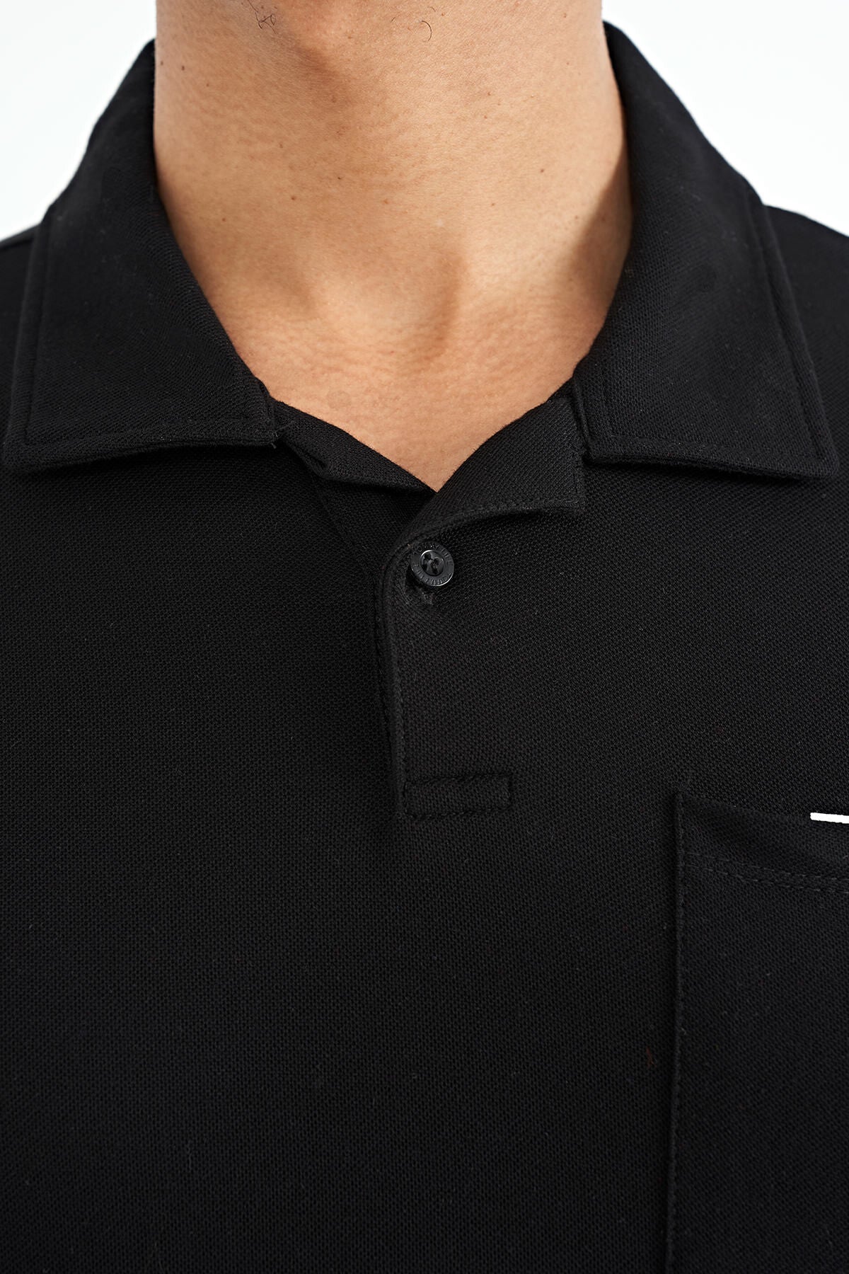 Black Pocket Detailed Printed Standard Fit Polo Collar Men's T-Shirt - 88241