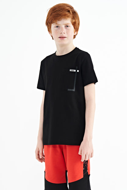 Black Pocket Detailed O Collar Standard Fit Boys T-Shirt - 11120
