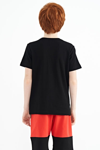 Black Pocket Detailed O Collar Standard Fit Boys T-Shirt - 11120