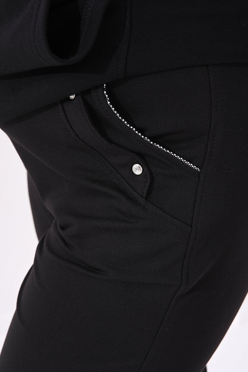 Black pocketed comfy form classic female Tracksuit Pants