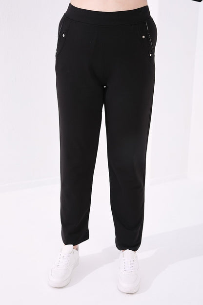 Black pocketed comfy form classic female Tracksuit Pants