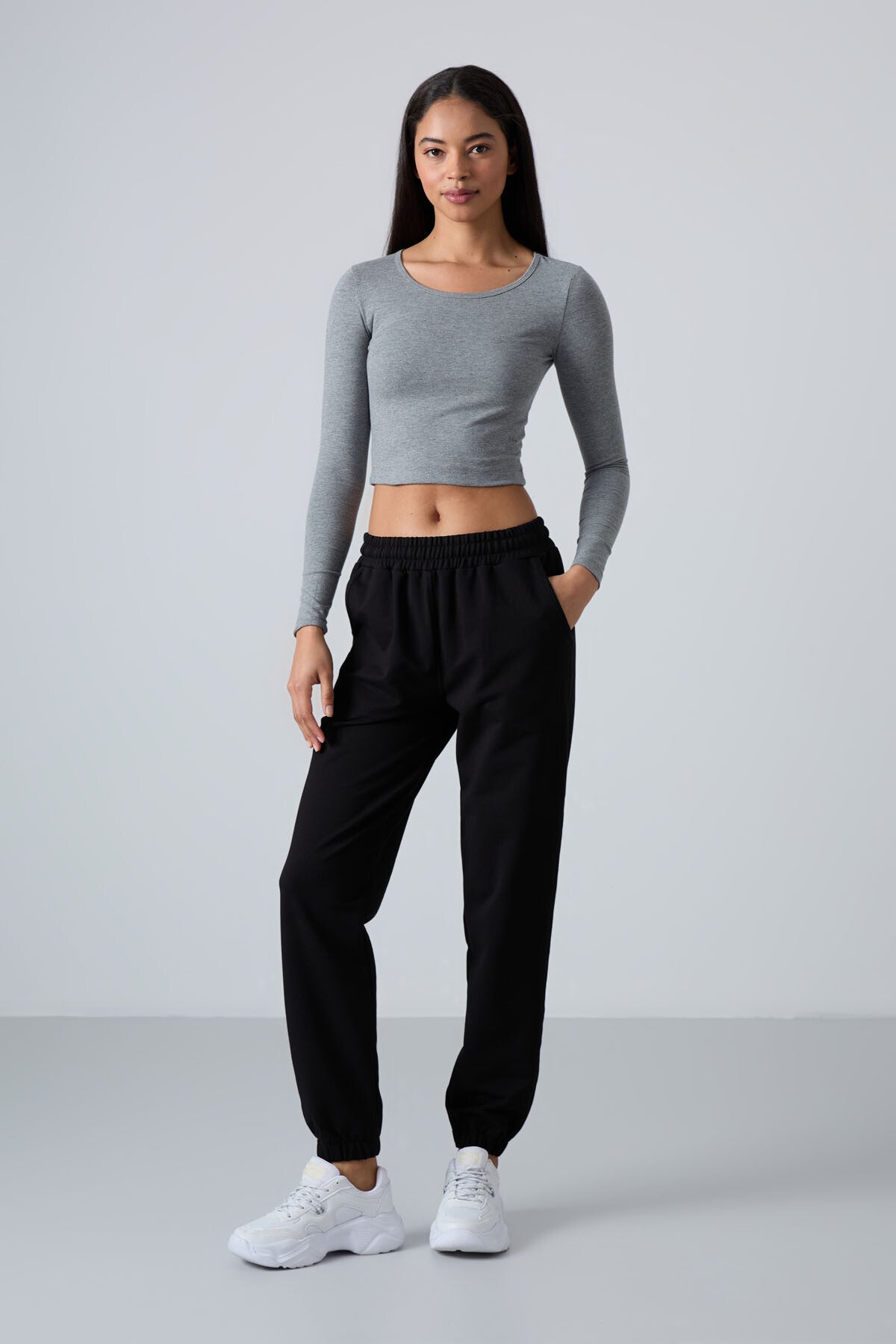 Black High Waist Comfort Fit Ribbed Cuff Women's Tracksuit Bottom - 94583